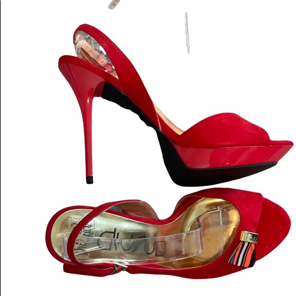 ERROL ARENDZ DUSUD Red Suede Leather Peep Toe Sling Back Stilettos US Size 10 - Picture 5 of 6